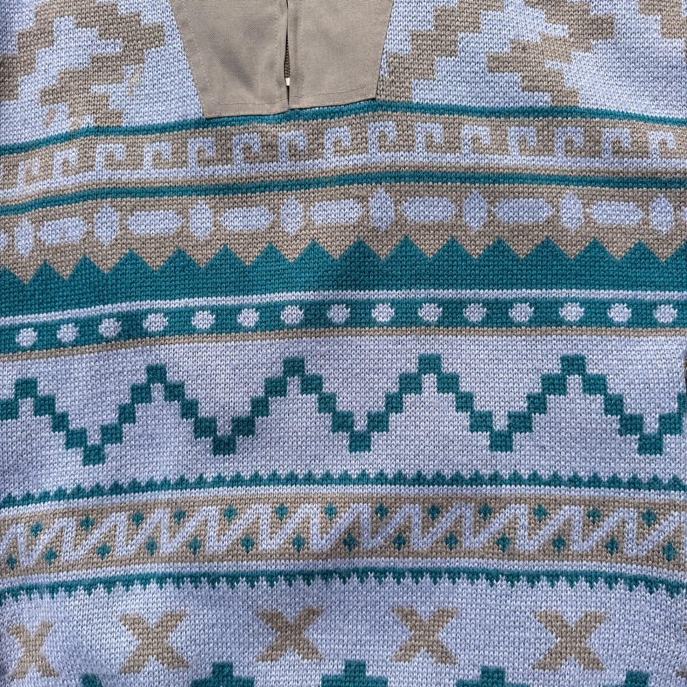 90s Spyder Windstopper Sweater Mens XL Aztec 1/4 Zip Teal Blue Wool Fair Isle - Picture 9 of 13